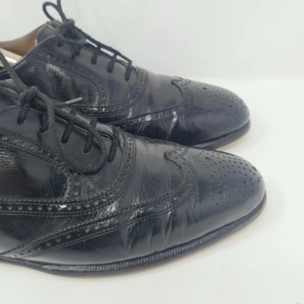 Bally of Switzerland Men's Wingtip Oxfords Size 7 D Black Leather Brogue Vintage